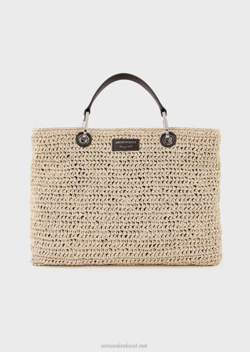 Women 086V721 Medium Myea Shopper Bag In Matelasse Straw Armani Beige