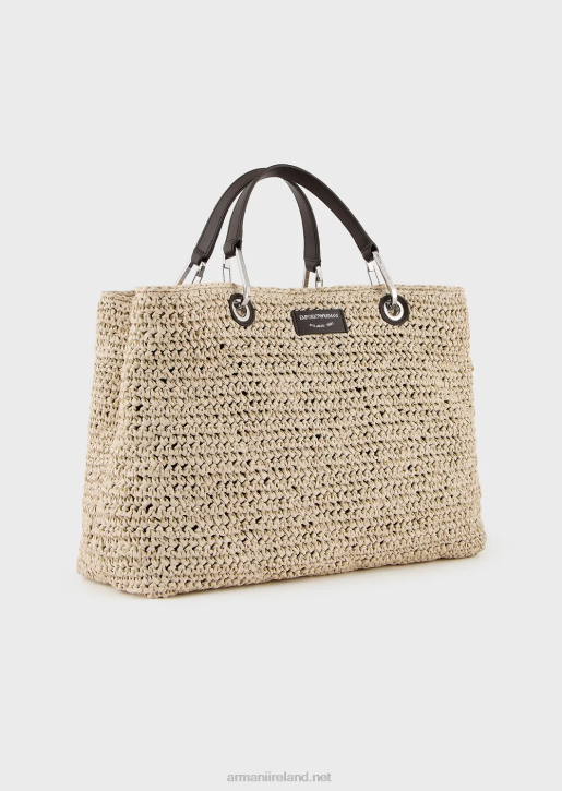 Women 086V721 Medium Myea Shopper Bag In Matelasse Straw Armani Beige