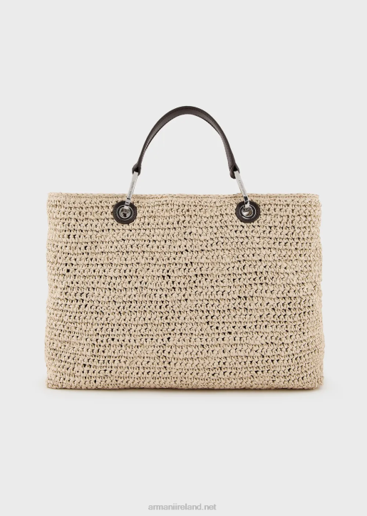 Women 086V721 Medium Myea Shopper Bag In Matelasse Straw Armani Beige