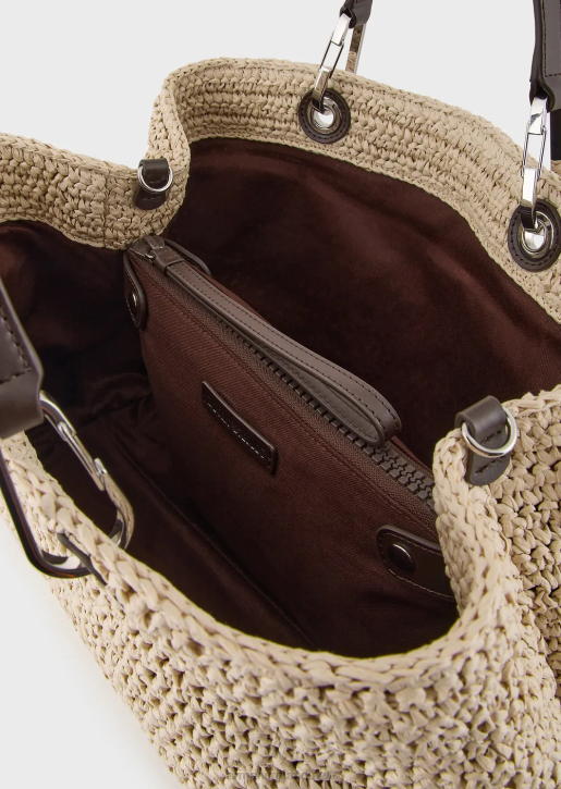Women 086V721 Medium Myea Shopper Bag In Matelasse Straw Armani Beige