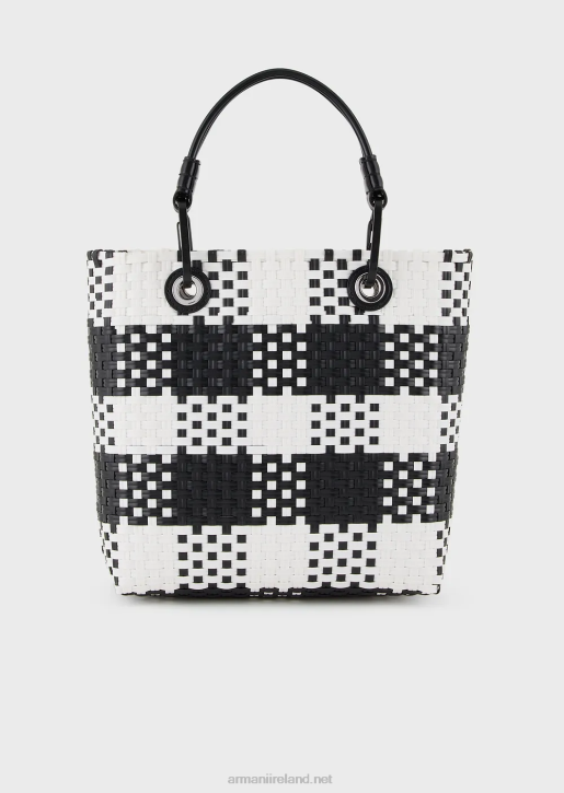 Women 086V722 Myea Vertical Woven Shopper Bag With Check Pattern Armani Bianco E Nero