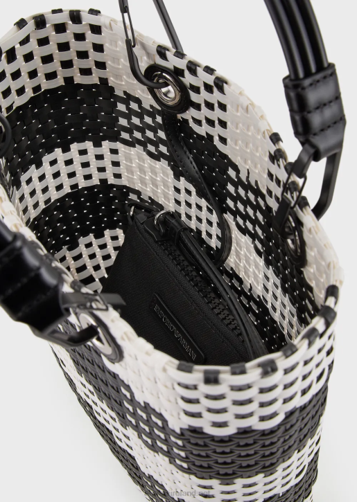 Women 086V722 Myea Vertical Woven Shopper Bag With Check Pattern Armani Bianco E Nero