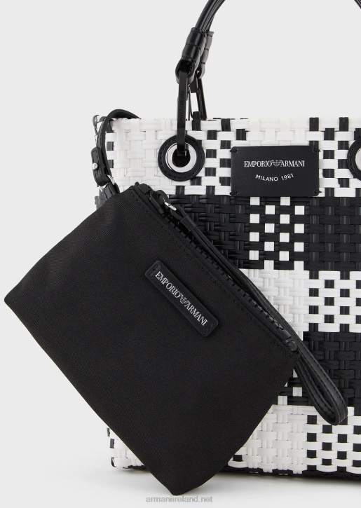 Women 086V722 Myea Vertical Woven Shopper Bag With Check Pattern Armani Bianco E Nero