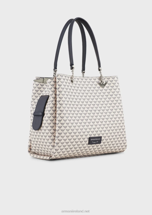 Women 086V723 All-Over Eagle Shopper Bag With Eagle Charm Armani Blue Logo