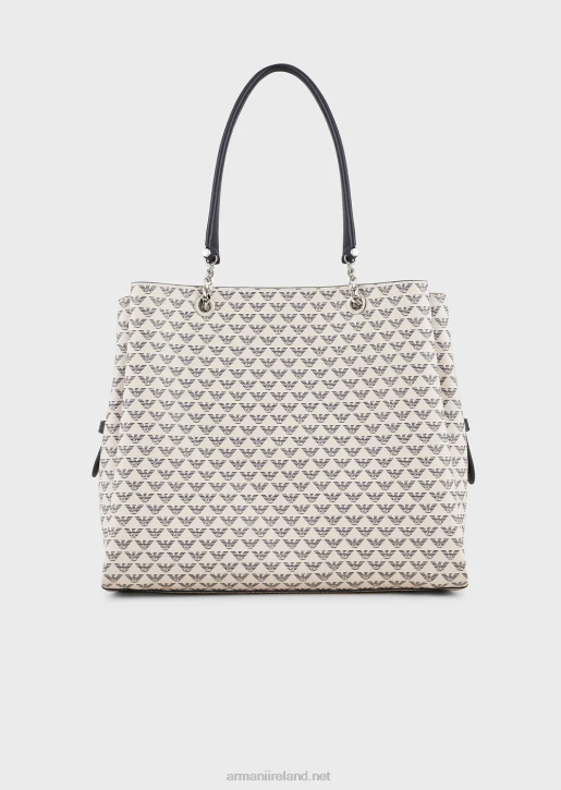 Women 086V723 All-Over Eagle Shopper Bag With Eagle Charm Armani Blue Logo