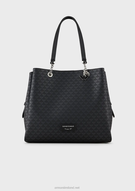 Women 086V724 All-Over Eagle Shopper Bag With Eagle Charm Armani Pattern