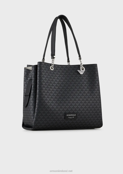 Women 086V724 All-Over Eagle Shopper Bag With Eagle Charm Armani Pattern