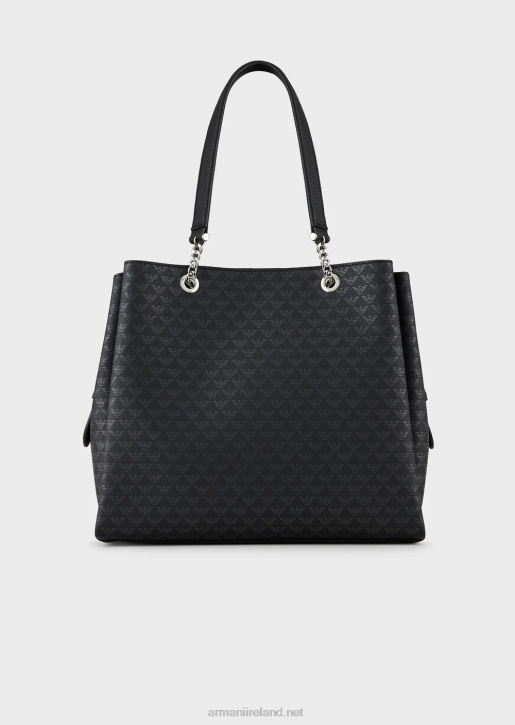 Women 086V724 All-Over Eagle Shopper Bag With Eagle Charm Armani Pattern