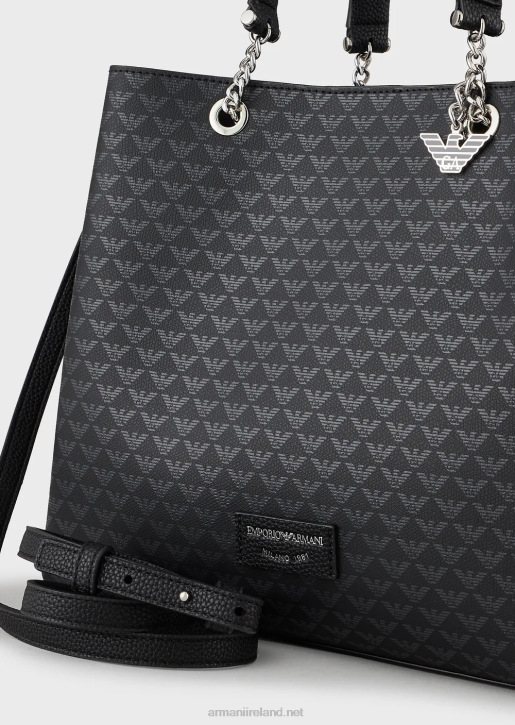 Women 086V724 All-Over Eagle Shopper Bag With Eagle Charm Armani Pattern