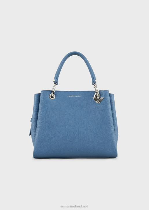Women 086V725 Palmellato Leather-Effect Handbag With Eagle Charm Armani Azure