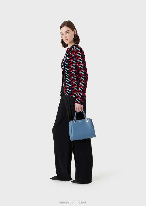 Women 086V725 Palmellato Leather-Effect Handbag With Eagle Charm Armani Azure