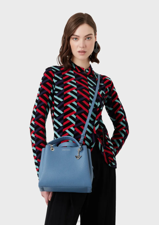 Women 086V725 Palmellato Leather-Effect Handbag With Eagle Charm Armani Azure