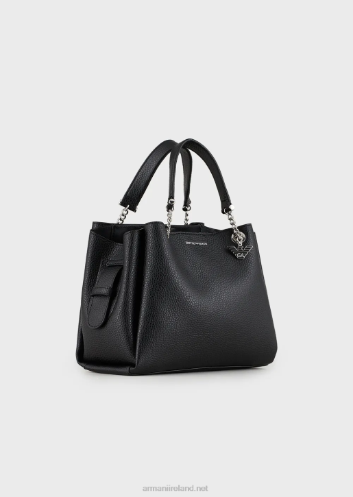Women 086V727 Palmellato Leather-Effect Handbag With Eagle Charm Armani Black