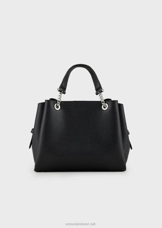 Women 086V727 Palmellato Leather-Effect Handbag With Eagle Charm Armani Black