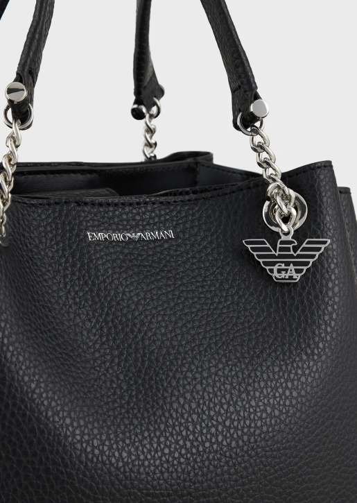 Women 086V727 Palmellato Leather-Effect Handbag With Eagle Charm Armani Black
