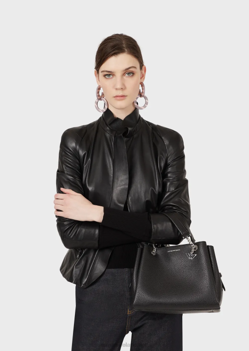 Women 086V727 Palmellato Leather-Effect Handbag With Eagle Charm Armani Black