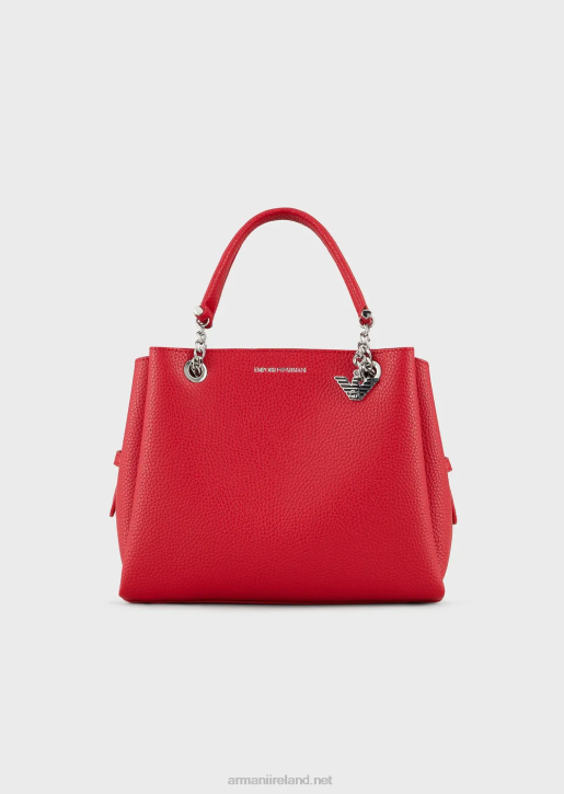 Women 086V728 Palmellato Leather-Effect Handbag With Eagle Charm Armani Red
