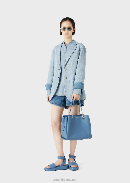 Women 086V729 Palmellato Leather-Effect Shopper Bag With Eagle Charm Armani Azure