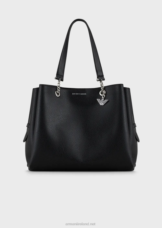 Women 086V730 Palmellato Leather-Effect Shopper Bag With Eagle Charm Armani Black