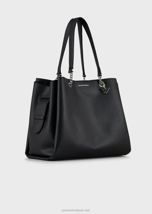 Women 086V730 Palmellato Leather-Effect Shopper Bag With Eagle Charm Armani Black