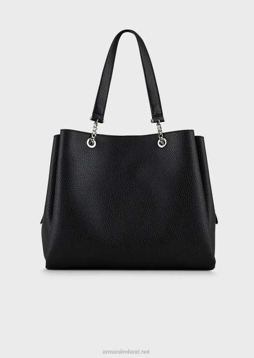 Women 086V730 Palmellato Leather-Effect Shopper Bag With Eagle Charm Armani Black