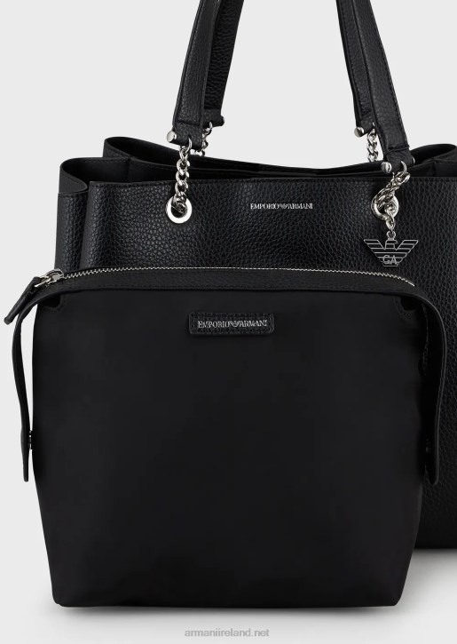 Women 086V730 Palmellato Leather-Effect Shopper Bag With Eagle Charm Armani Black