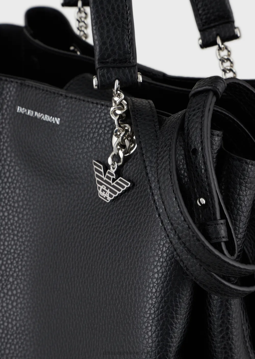 Women 086V730 Palmellato Leather-Effect Shopper Bag With Eagle Charm Armani Black