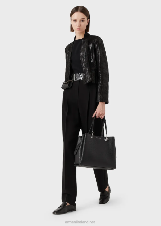 Women 086V730 Palmellato Leather-Effect Shopper Bag With Eagle Charm Armani Black