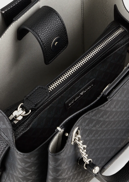 Women 086V733 All-Over Eagle Handbag With Eagle Charm Armani Pattern
