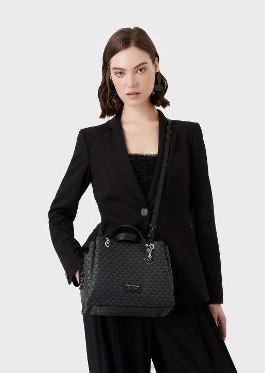 Women 086V733 All-Over Eagle Handbag With Eagle Charm Armani Pattern