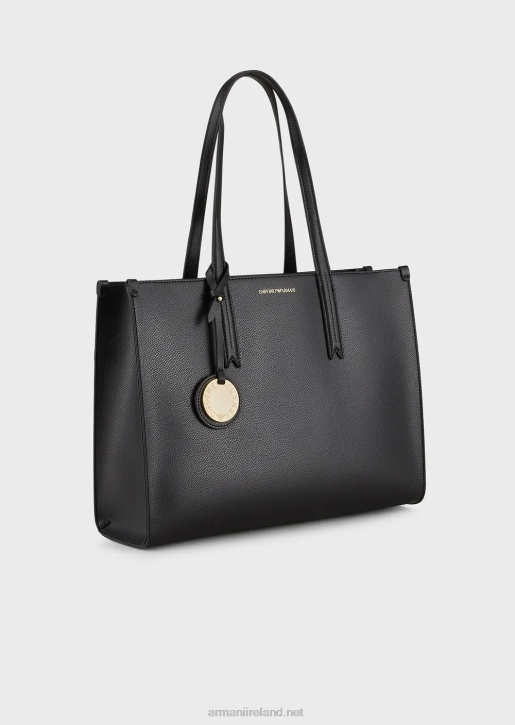 Women 086V734 Palmellato Leather-Finish Shopper Bag With Charm Armani Black