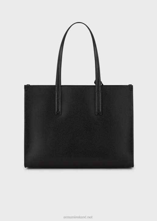 Women 086V734 Palmellato Leather-Finish Shopper Bag With Charm Armani Black
