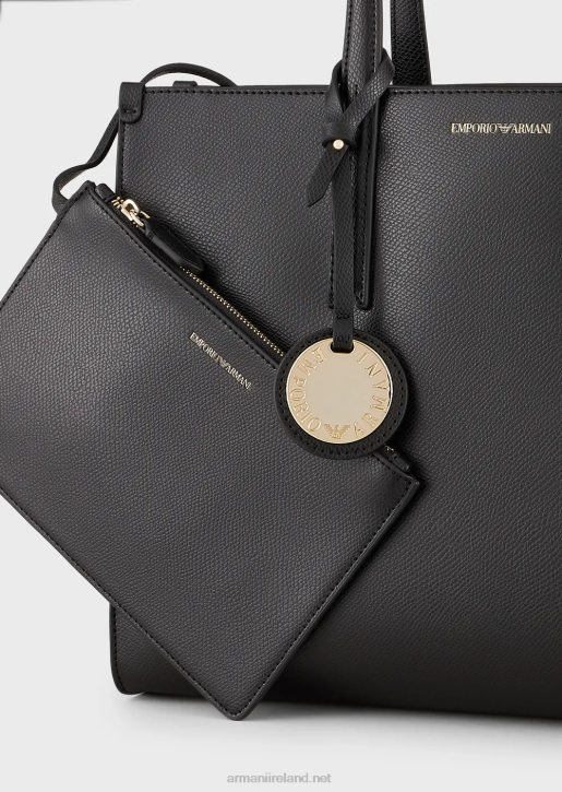 Women 086V734 Palmellato Leather-Finish Shopper Bag With Charm Armani Black