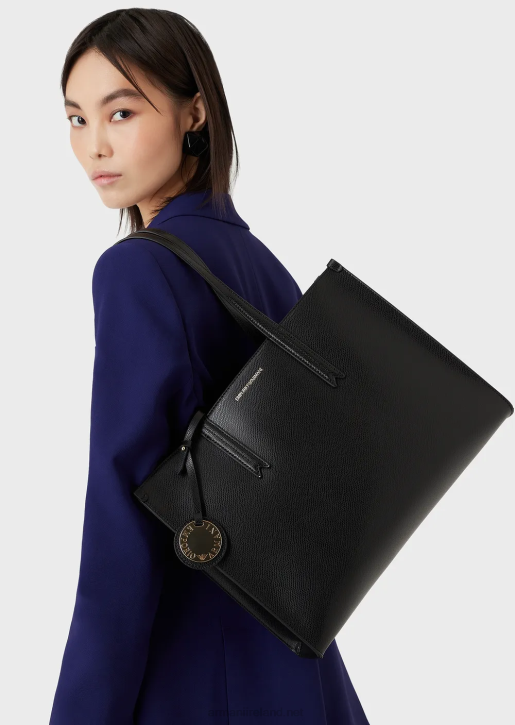 Women 086V734 Palmellato Leather-Finish Shopper Bag With Charm Armani Black