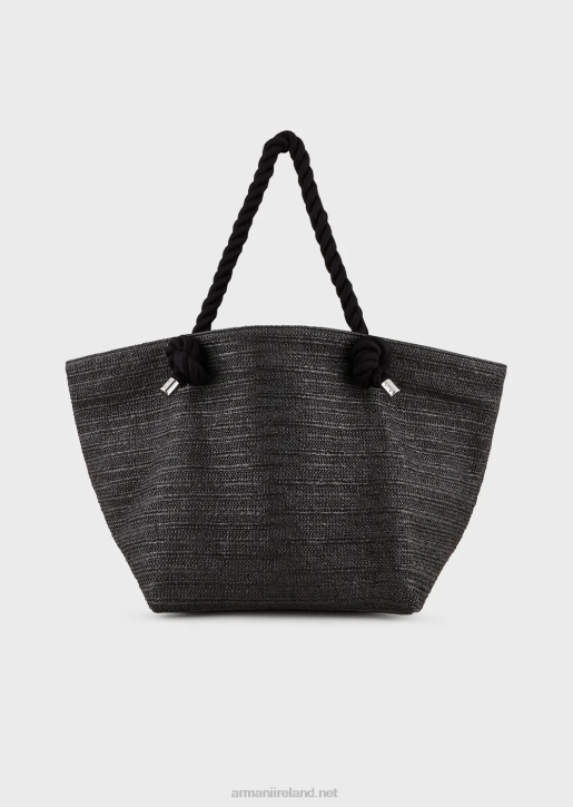 Women 086V736 Raffia Beach Shopper Bag With Logo Embroidery Armani