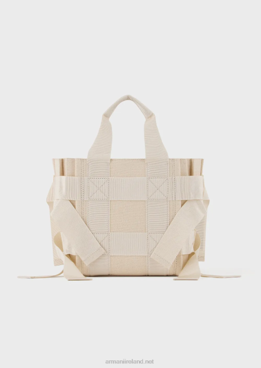 Women 086V738 Small Pleated Canvas Shopper Bag Armani Beige
