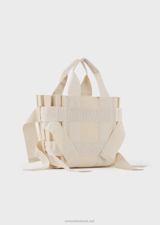 Women 086V738 Small Pleated Canvas Shopper Bag Armani Beige