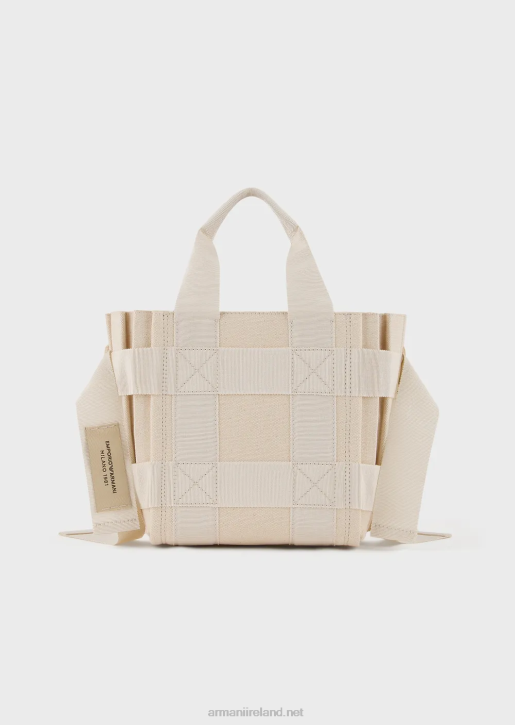 Women 086V738 Small Pleated Canvas Shopper Bag Armani Beige