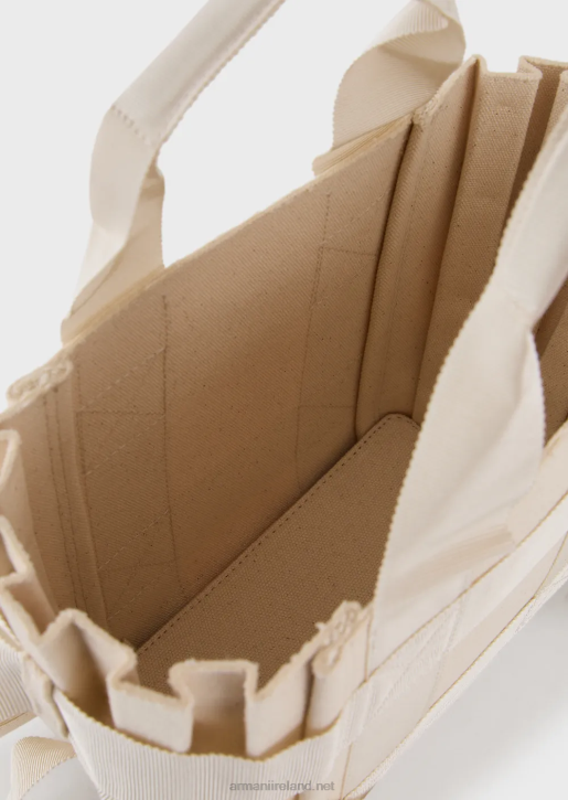 Women 086V738 Small Pleated Canvas Shopper Bag Armani Beige