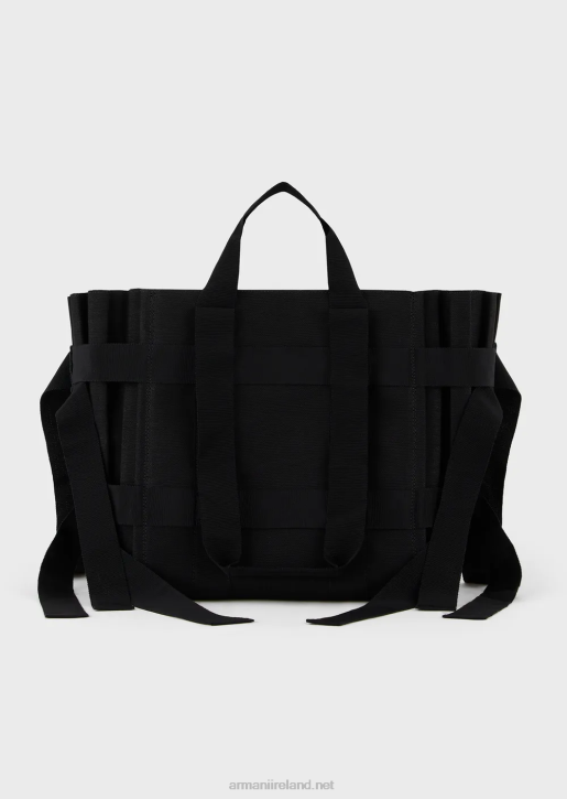 Women 086V739 Large Pleated Canvas Shopper Bag Armani Black