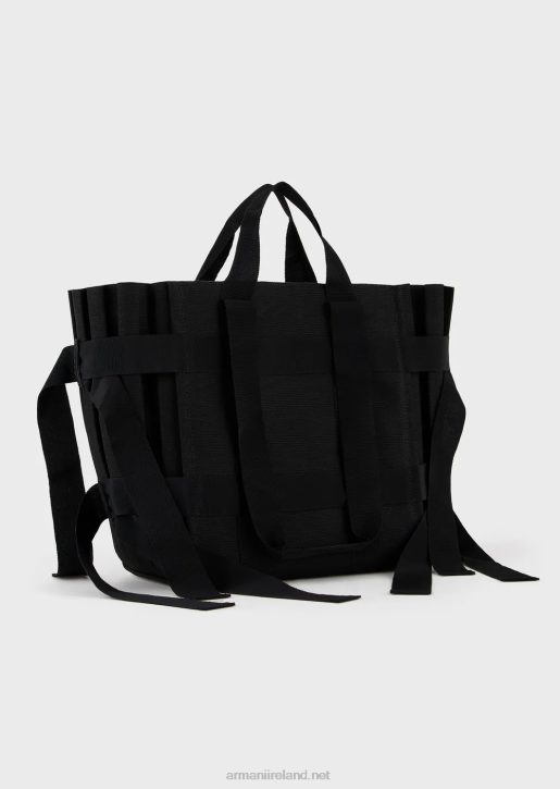 Women 086V739 Large Pleated Canvas Shopper Bag Armani Black