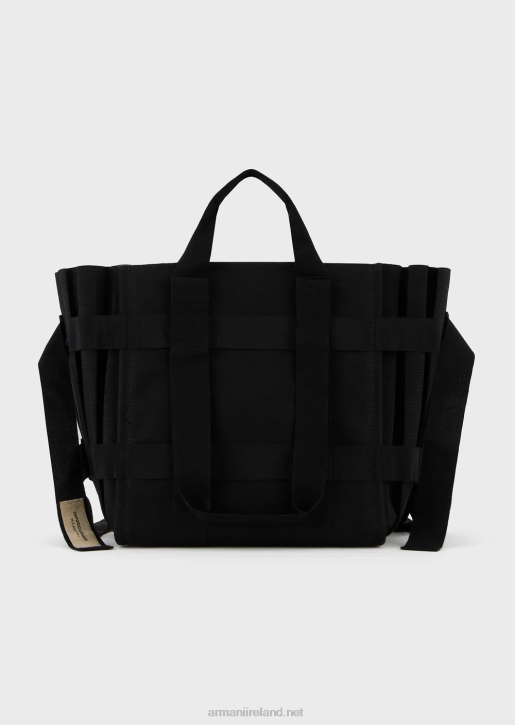 Women 086V739 Large Pleated Canvas Shopper Bag Armani Black