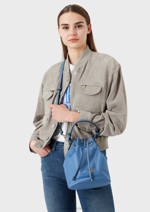 Women 086V741 Travel Essentials Recycled-Nylon Bucket Bag Armani Azure