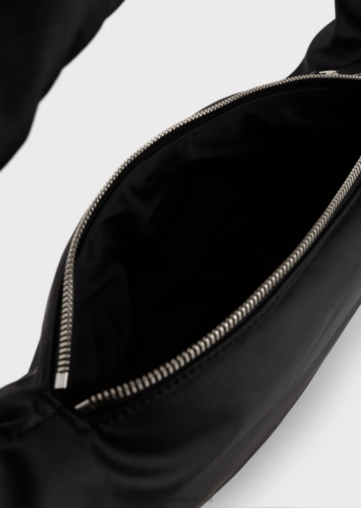 Women 086V745 Two-Toned Nylon Hobo Bag With Signature Embroidery Armani Black