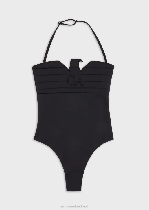 Women 086V11 Scuba Fabric Padded One-Piece Swimsuit With Contoured Eagle Armani