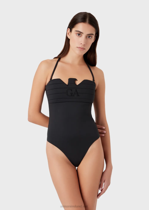 Women 086V11 Scuba Fabric Padded One-Piece Swimsuit With Contoured Eagle Armani