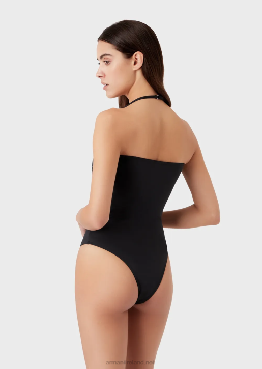 Women 086V11 Scuba Fabric Padded One-Piece Swimsuit With Contoured Eagle Armani