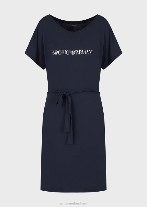 Women 086V12 Stretch-Viscose Beach Dress With Logo Armani Navy Blue