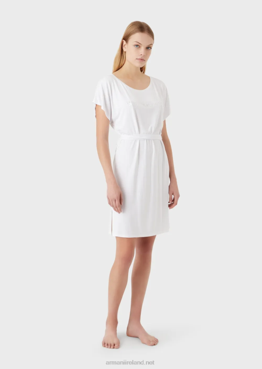 Women 086V13 Stretch-Viscose Beach Dress With Logo Armani White