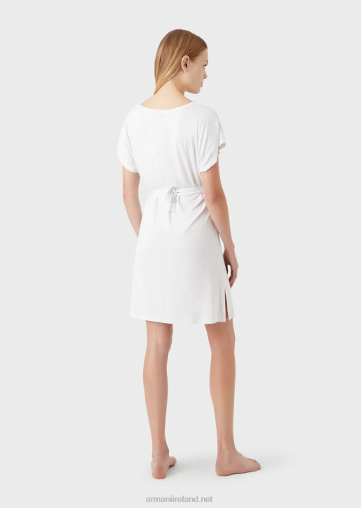 Women 086V13 Stretch-Viscose Beach Dress With Logo Armani White
